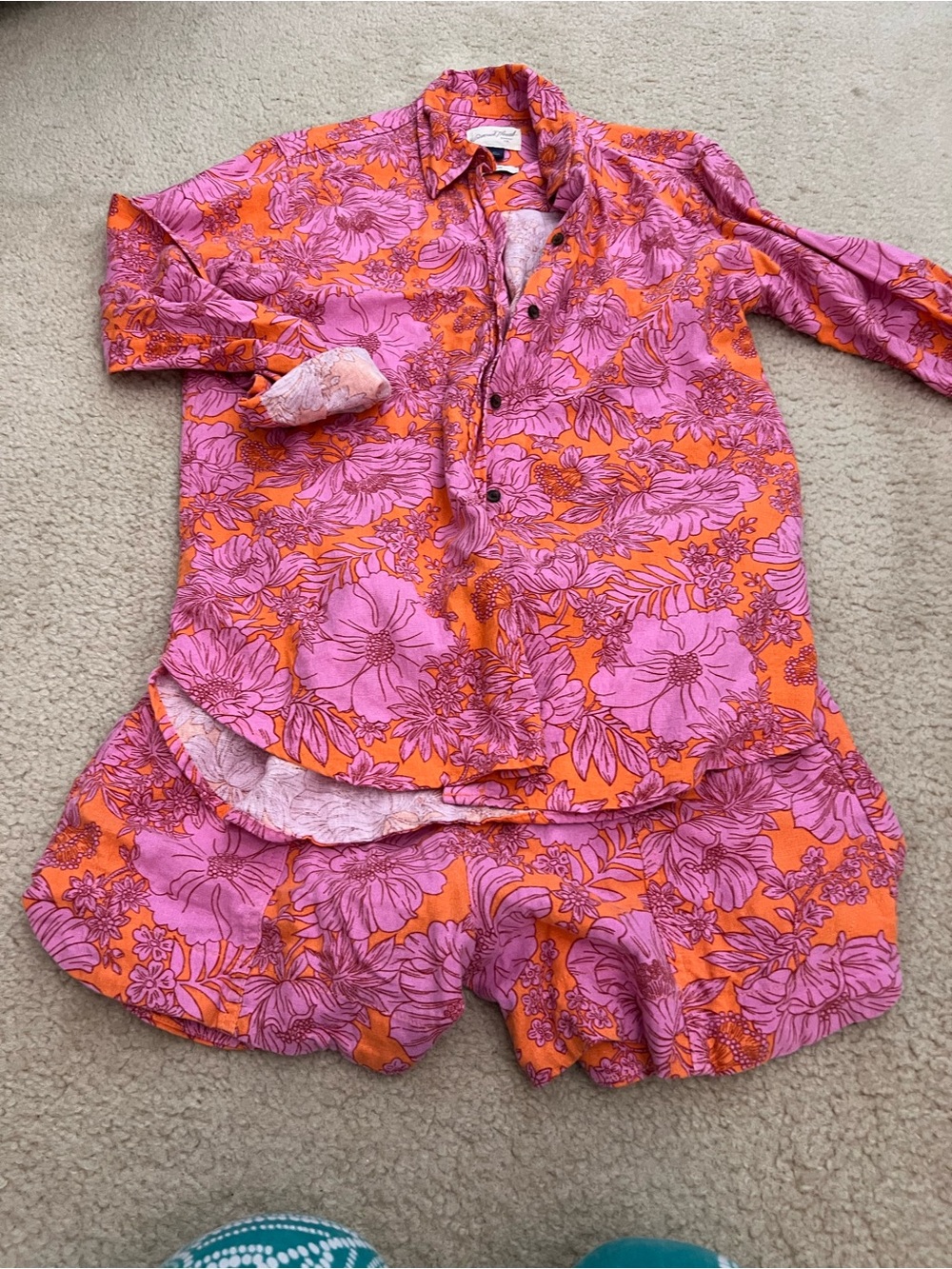 Pink & Orange Floral Button-Up Shirt and Shorts Set
